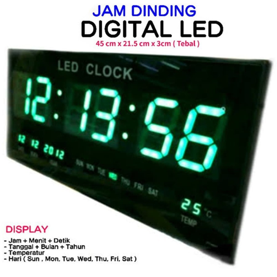 Jam Dinding Digital Led Tembok Clock SMS-4622 Hijau