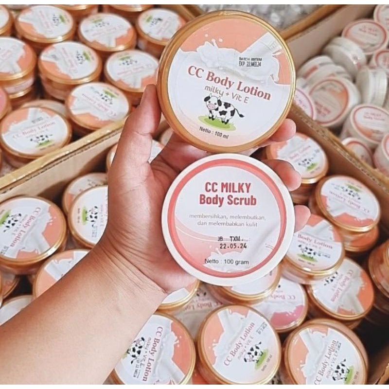 CC BODY LOTION MILKY + VIT E &amp; CC MILKY BODY SCRUB