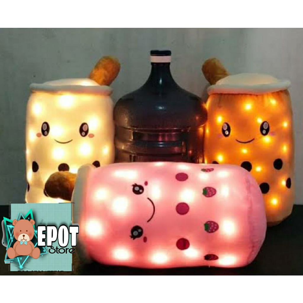 Boneka Boba Jumbo LED 60 cm Bubble Milk Tea Pearl Brown Sugar  Nanas Strawberry Anggur Jeruk Bordir 
