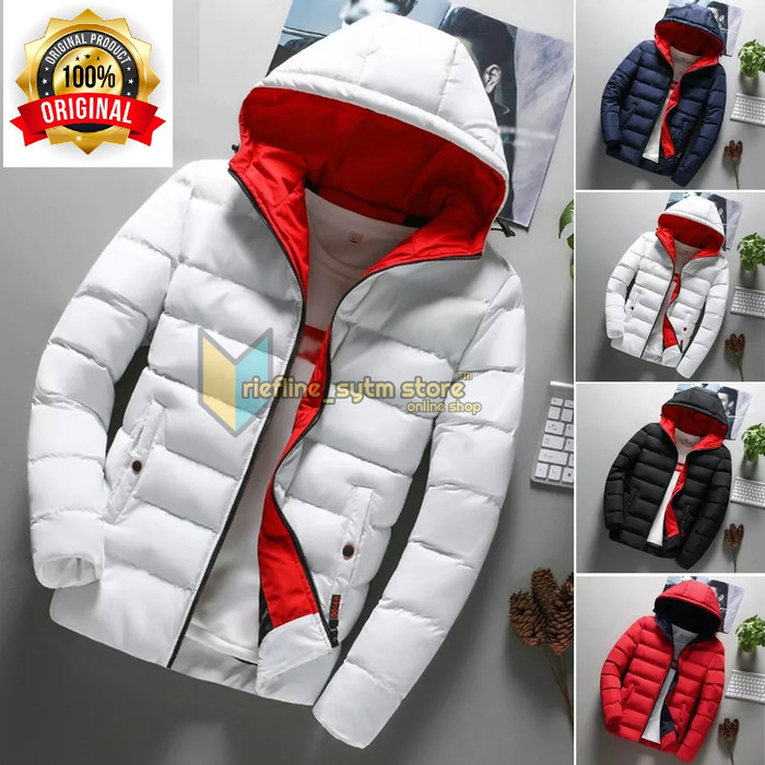 jaket pria jaket pria parasut anti air jaket pria musim dingin - Putih, S