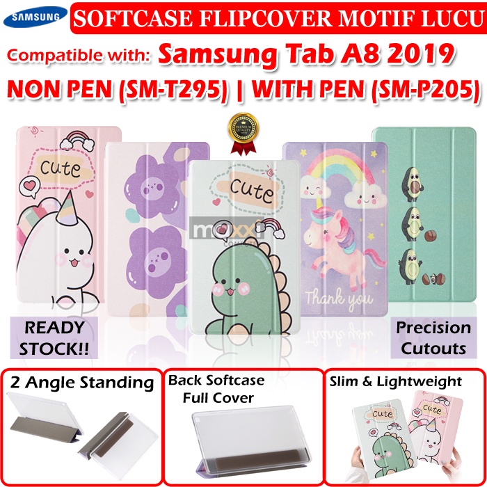 Samsung Galaxy Tab A8 A 8 Inch 2019 T295 Pen P205 Flip Case Casing Cover Anak Kids Gambar Motif Lucu