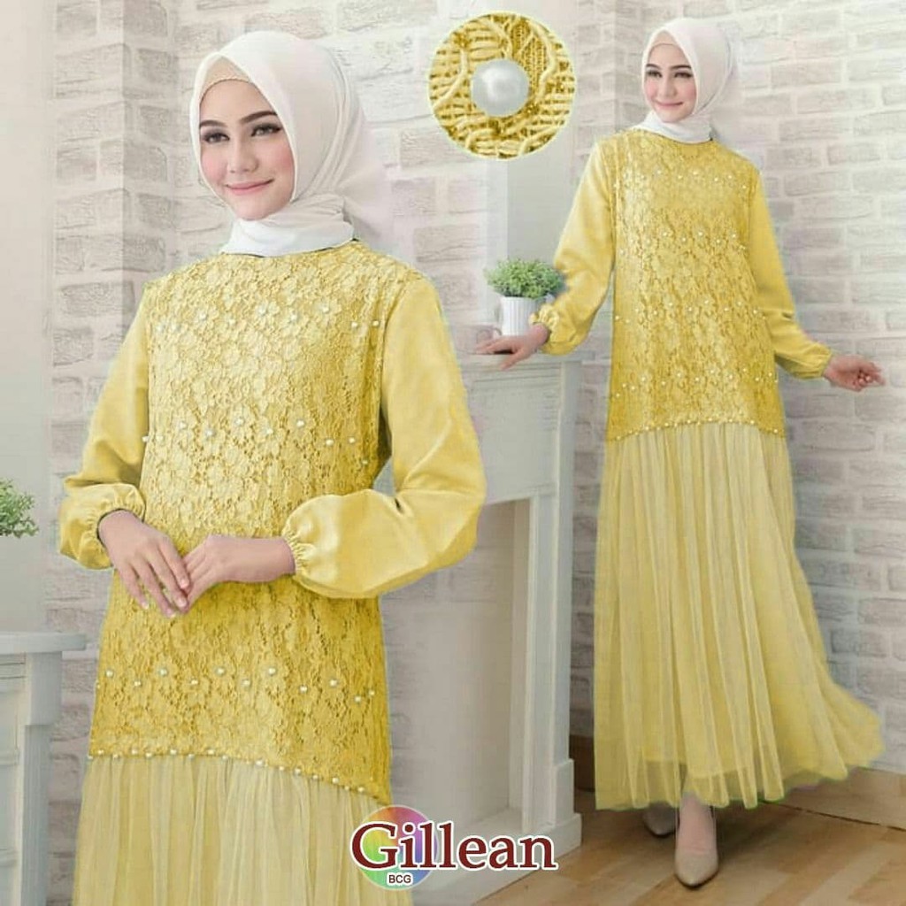 Gamis Gillean Brokat Broklat Tunangan Wisuda Mewah Pesta Lebaran Ramadhan Kebaya Wanita Cantik