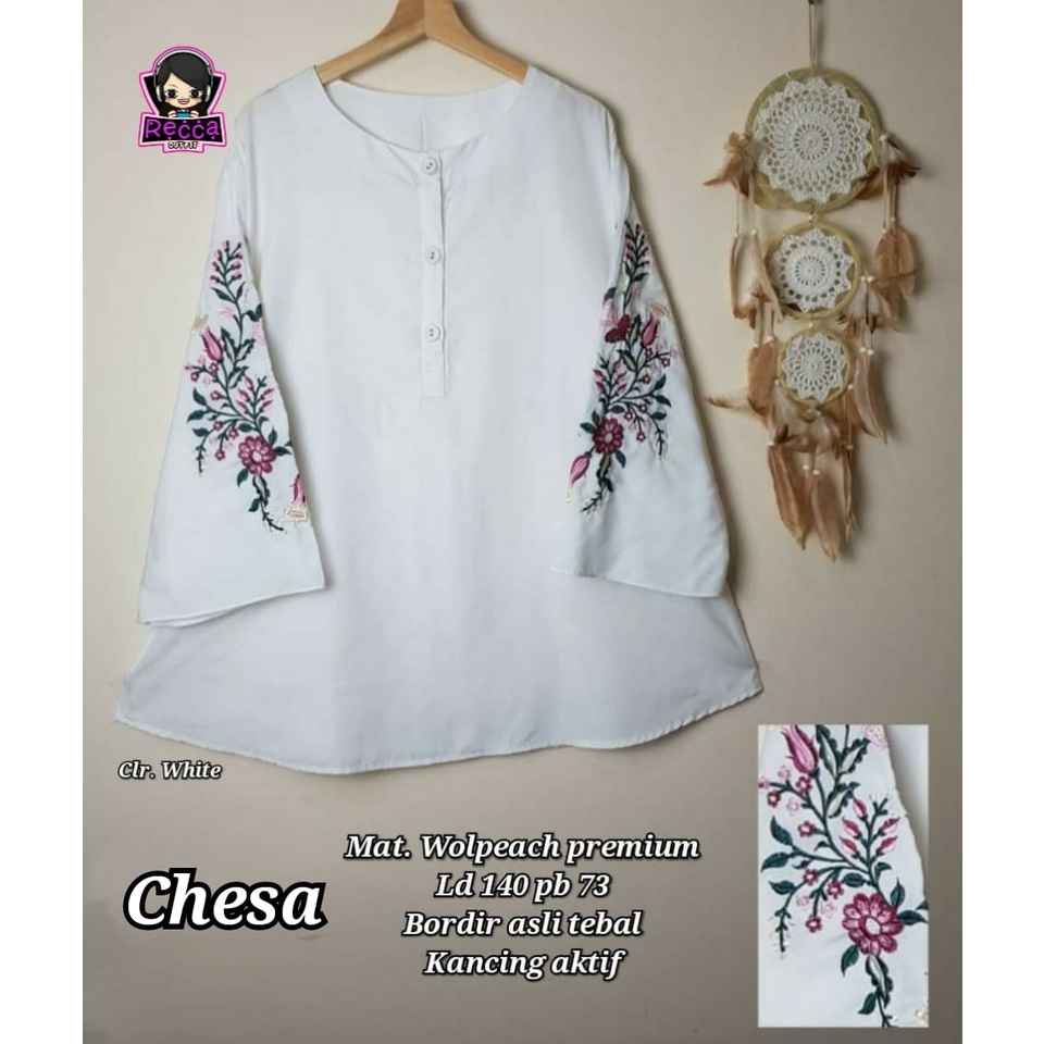 Chesa Blouse Atasan Jumbo Wanita Super Big Size Extra Jumbo LD 140 XXXXL Ori Recca Bahan Wollpeach P