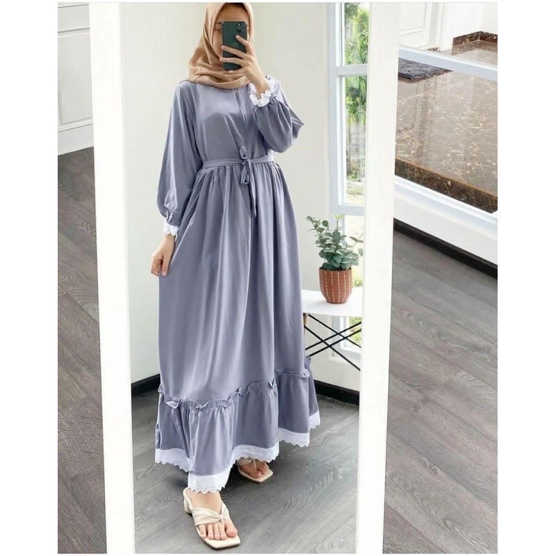 GAMIS NIDIA FULL KANCING BUSUI BUMIL DRESS MOSCREPE gamis terbaru gamis modern gamis terbaru 2021-SGN ABU