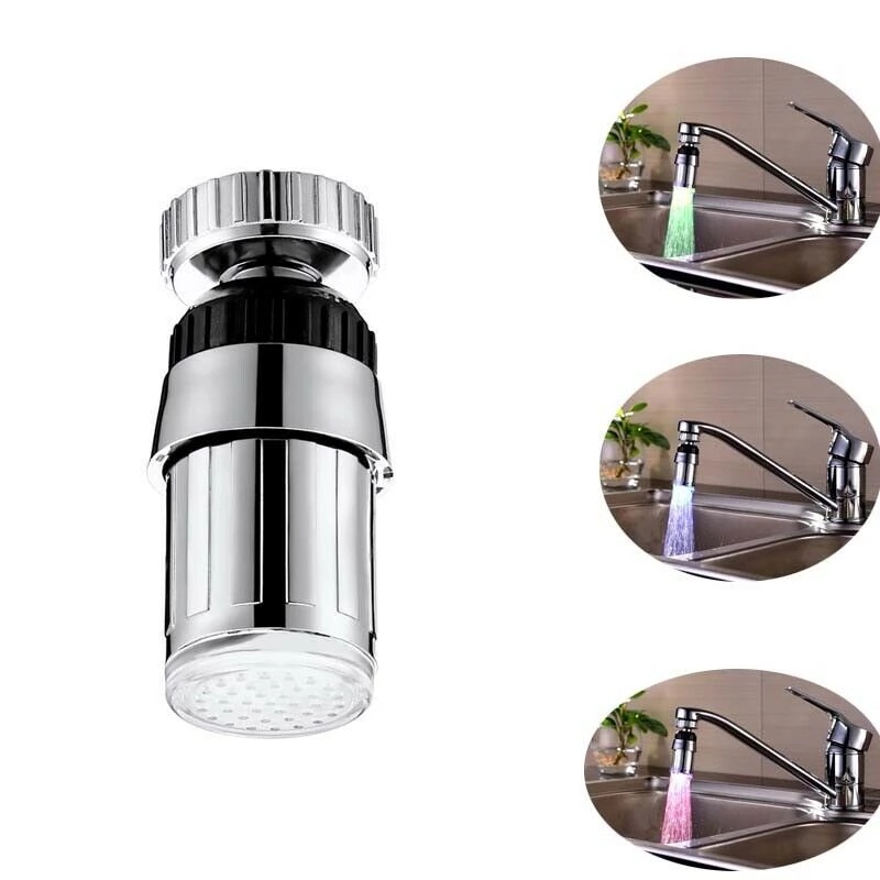 360 Degree Rotation Colors Glow LED Faucet/Creative Temperature Sensor Light Water Tap Nozzle for Kitchen Bathroom