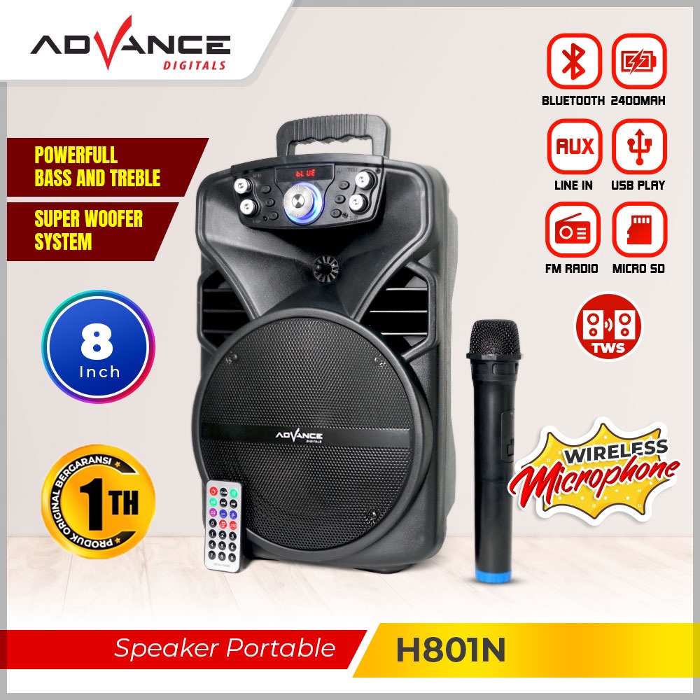 【READY STOCK】Advance H801N Speaker Bluetooth Portable 8 Inch / FREE Bluetooth MIC / Garansi Resmi 1 tahun