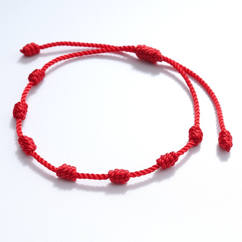 Red string of fate 7 knot red string lucky friendship woven adjustable paper card bracelet