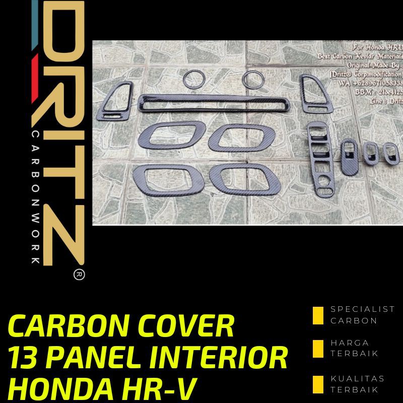 Carbon Cover 13 Panel Interior Mobil HONDA HRV Aksesoris Karbon