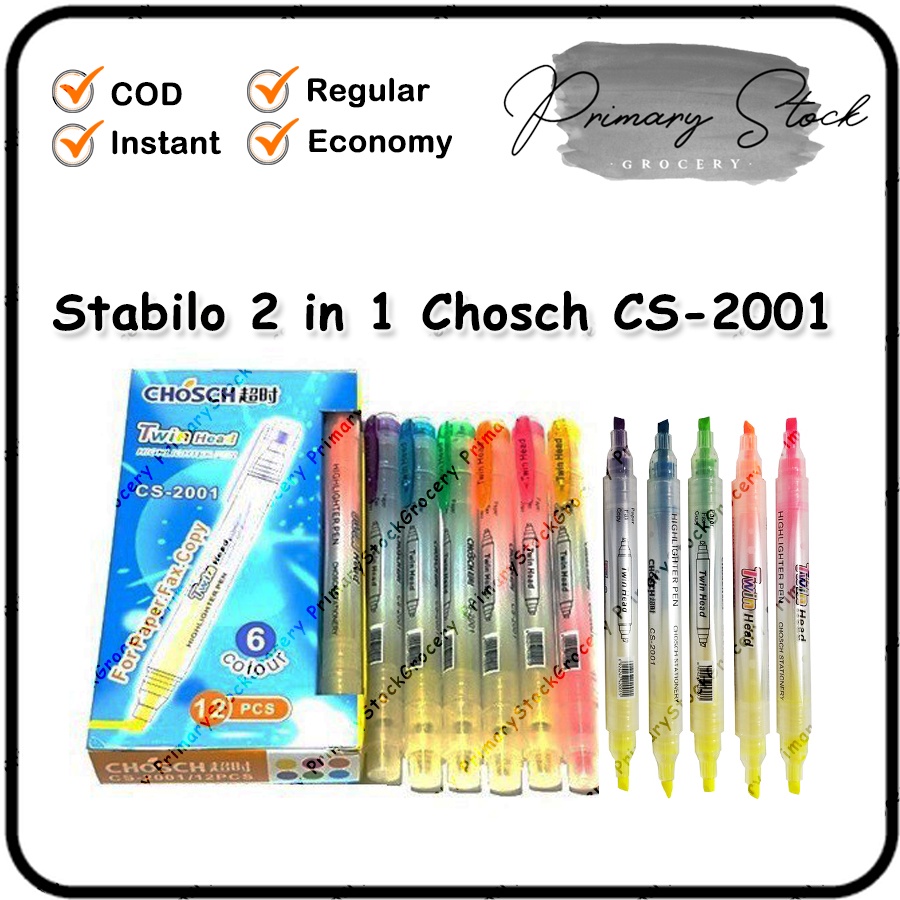 

Highlighter Pen Stabilo 2 Warna Sisi 2 in 1 Dual CHOSCH CS 2001