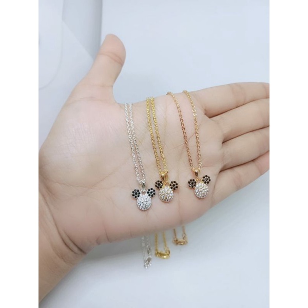 Kalung nori ukir anak +liontin mickey mp/kalung perak asli silver925 lapis emas/kalung fashion anak