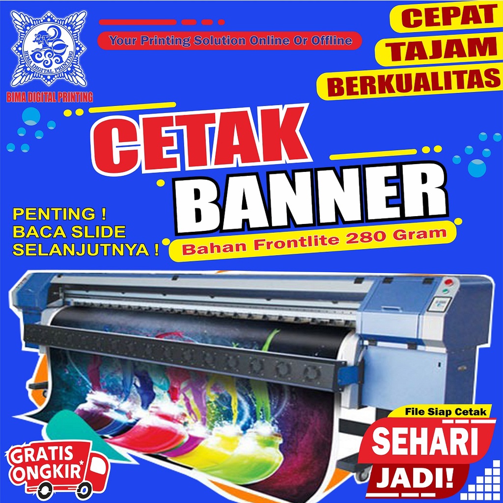 

CETAK BANNER, SPANDUK BALIHO 280 Gram Tajam, Pekat Warna Solid, SEHARI JADI MURAH