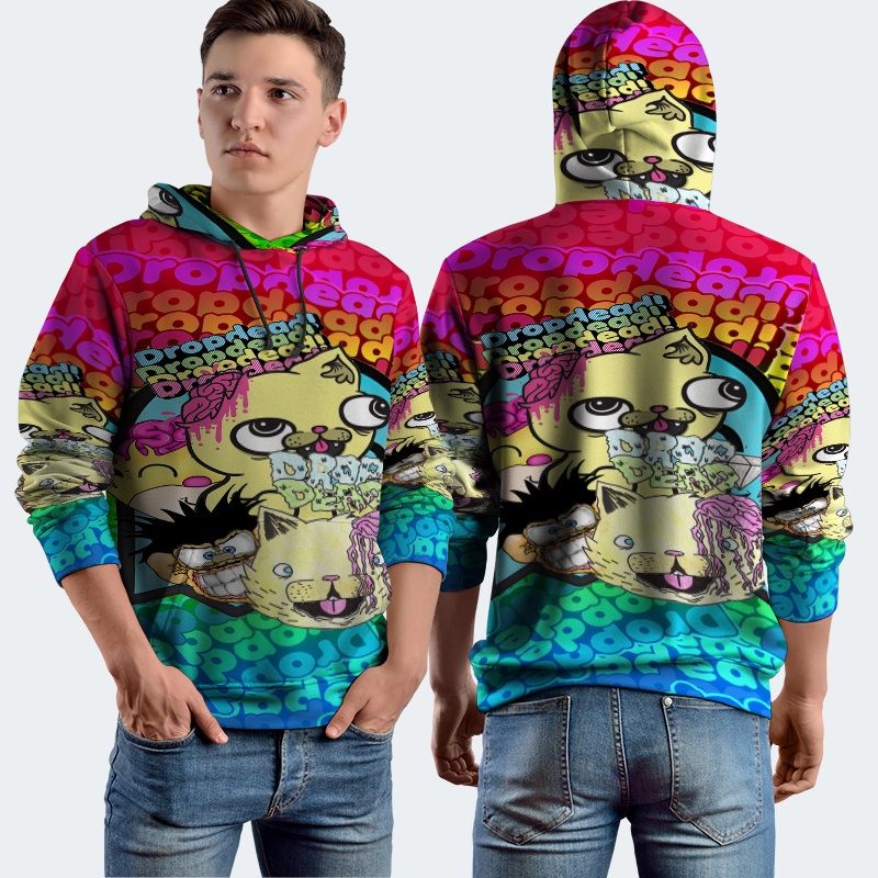 Jaket Hoodie Fullprint Drop Dead Bomb Bahan Polyester Jersey