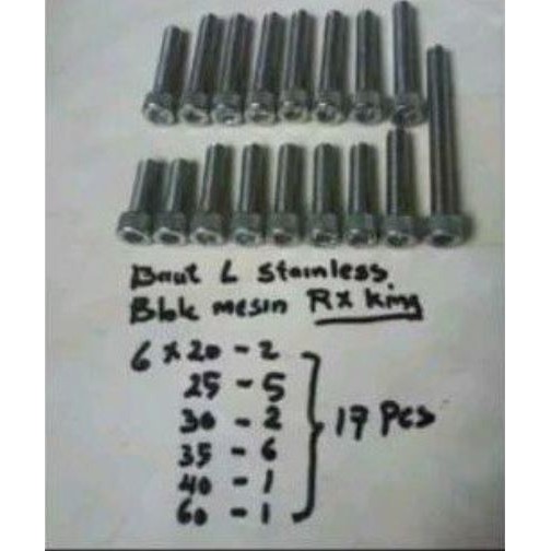 Baut Blok Mesin L Set Stainless RX King
