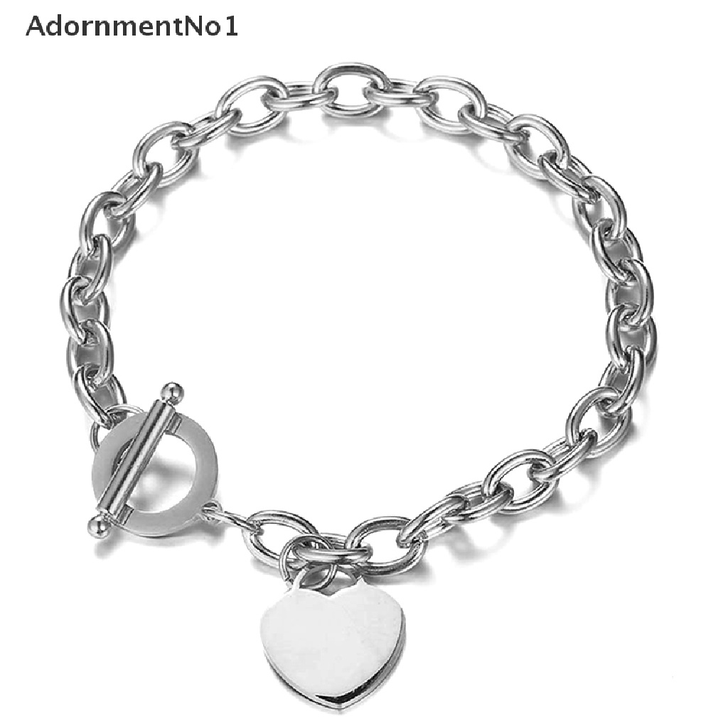 (AdornmentNo1) Gelang Tangan Rantai Fashion Aksen Hati Bahan Stainless Steel Untuk Perhiasan Wanita