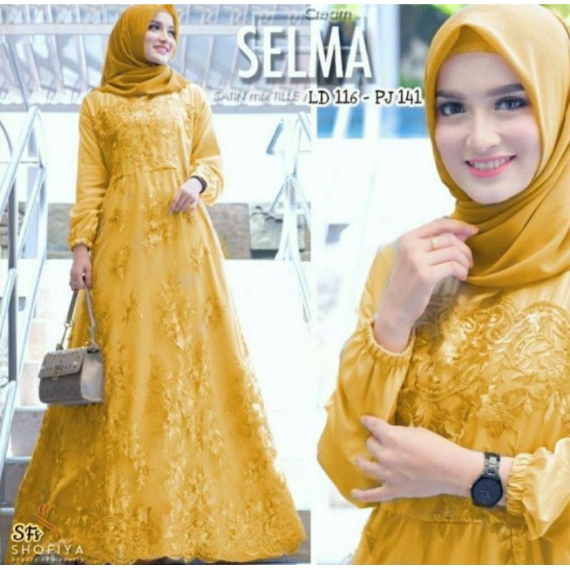 Size L XL XXL / Gamis Muslim Farasya /Maxy Brukat SELMA Tulle Premium Jumbo Murah