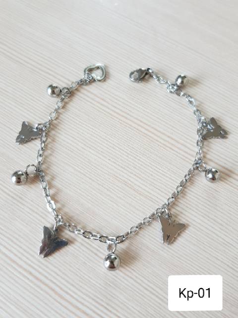 SET Gelang Tangan Kaki Kupu-kupu Silver Titanium Antikarat