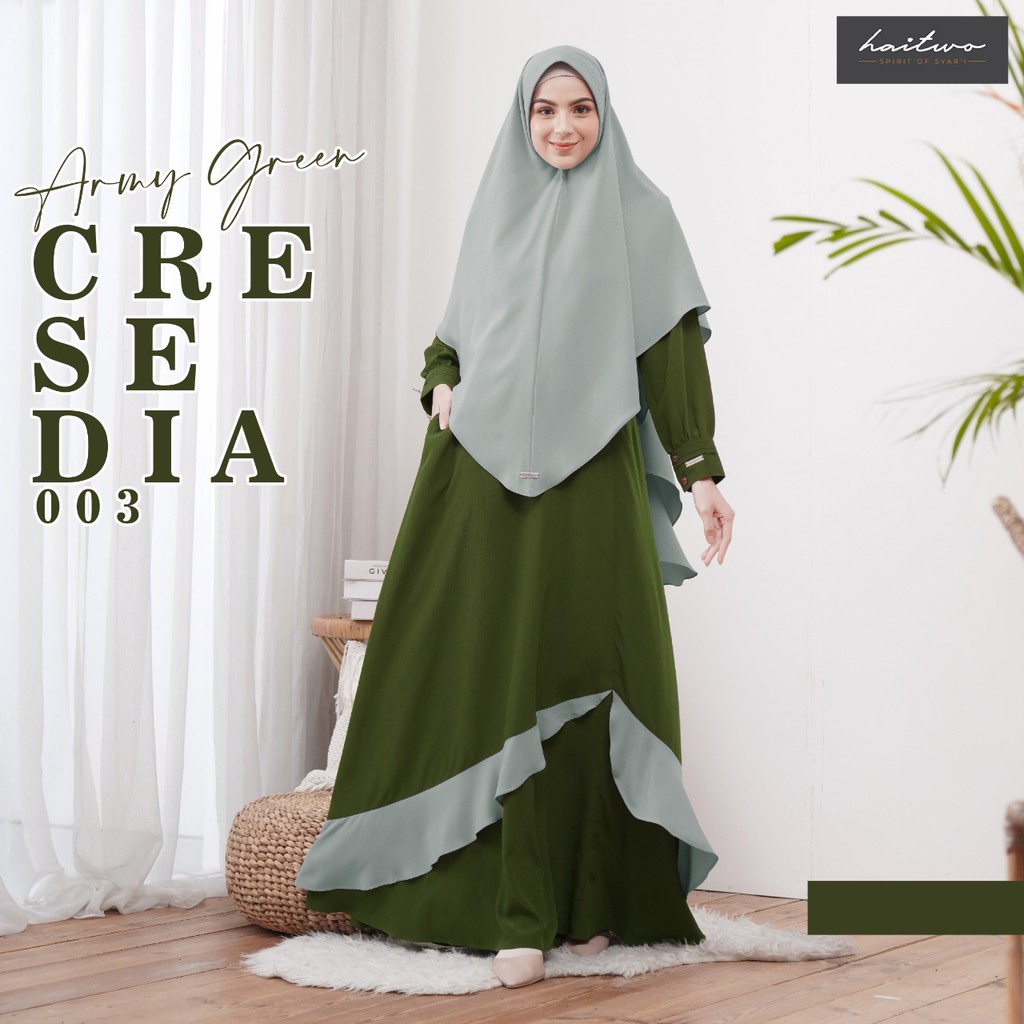 Haitwo CRESEDIA 003 Gamis Syar'i set hijab Bahan Youryou mix Mosscrappe Gamis Modern syar'i