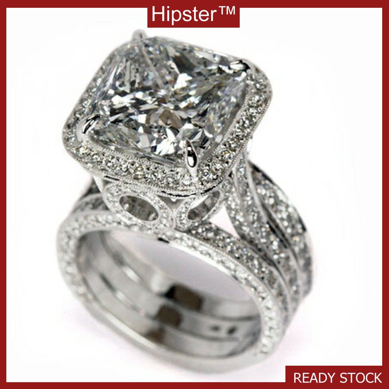 Bertatahkan Topaz Cincin Berlian Gaya Baru Berlapis 925 Perak