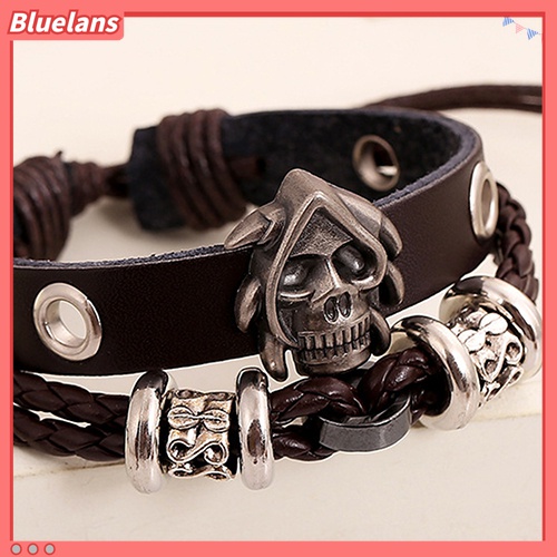Gelang Multilayer Bahan Kulit Imitasi Handmade Gaya Punk Untuk Pria Dan Wanita