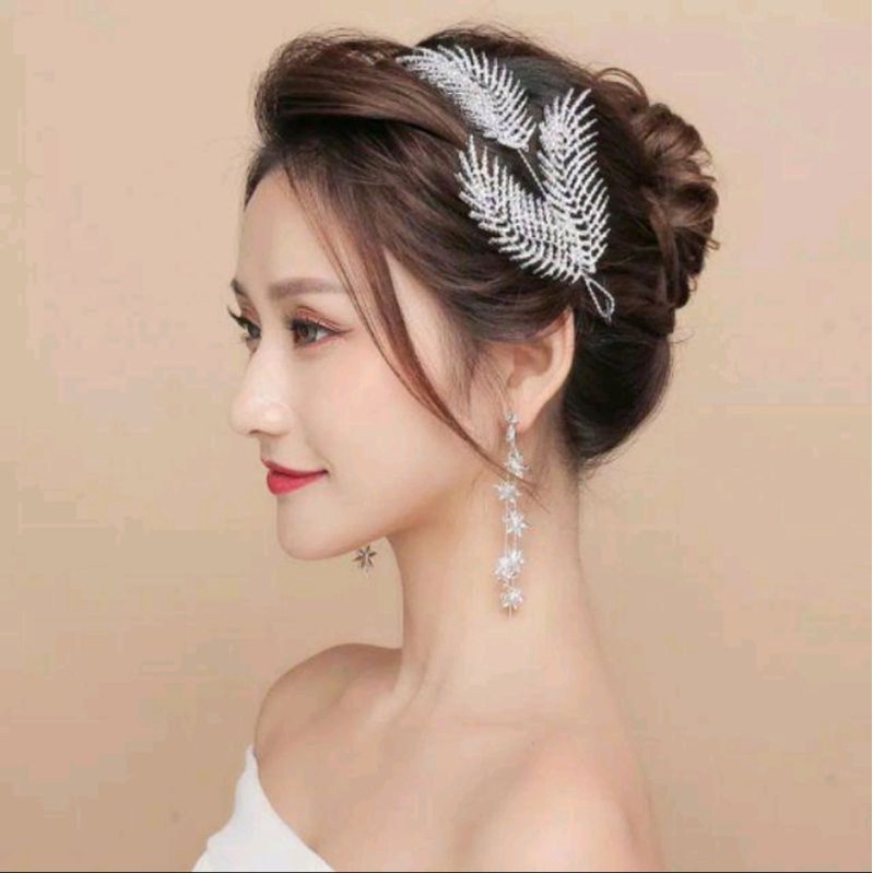 mahkota pengantin headpiece model bando lentur tabur permata headpiece lentur untuk pengantin hijab