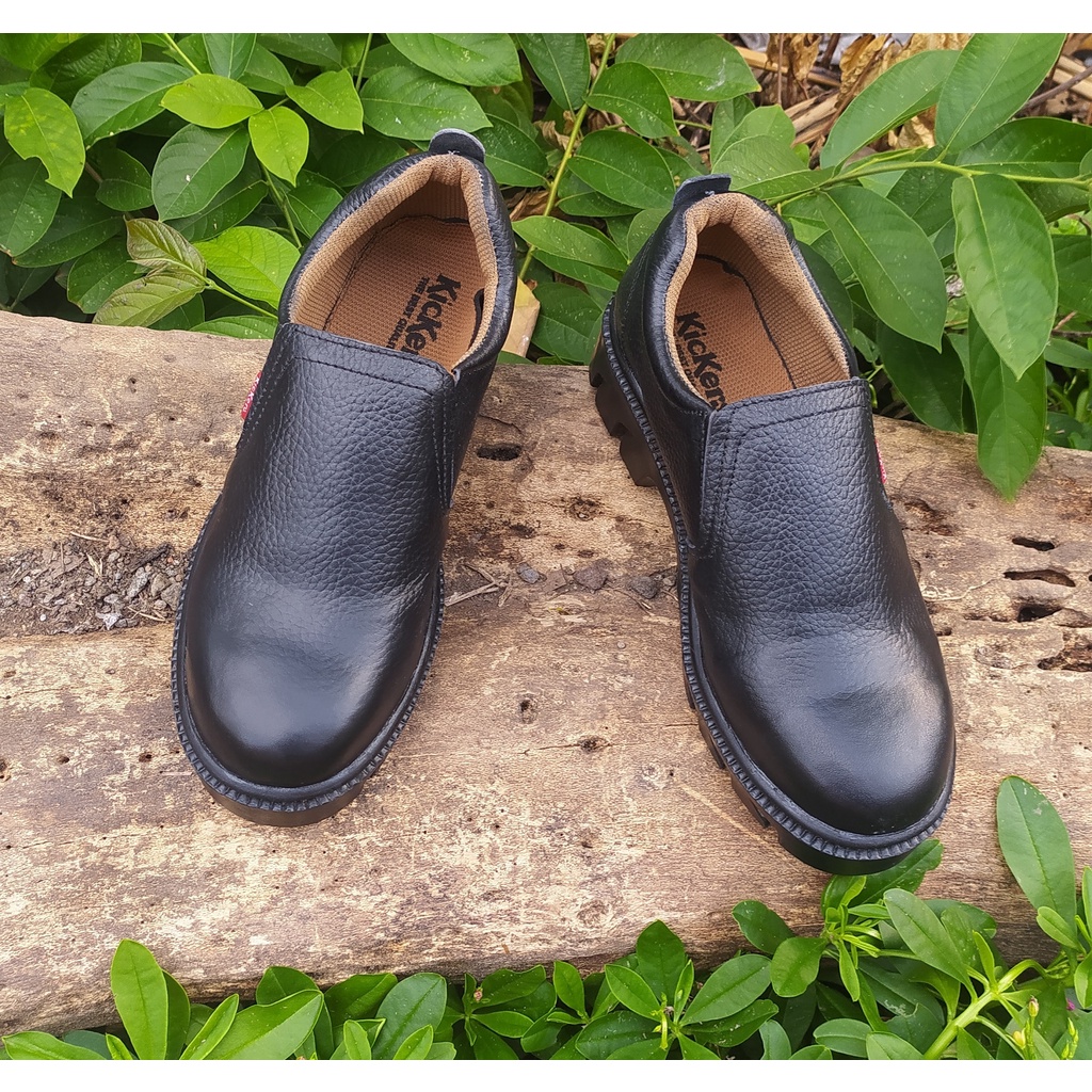 Sepatu Safety Pria Sepergelangan Kaki Slip-on Kulit Sapi Asli 100%