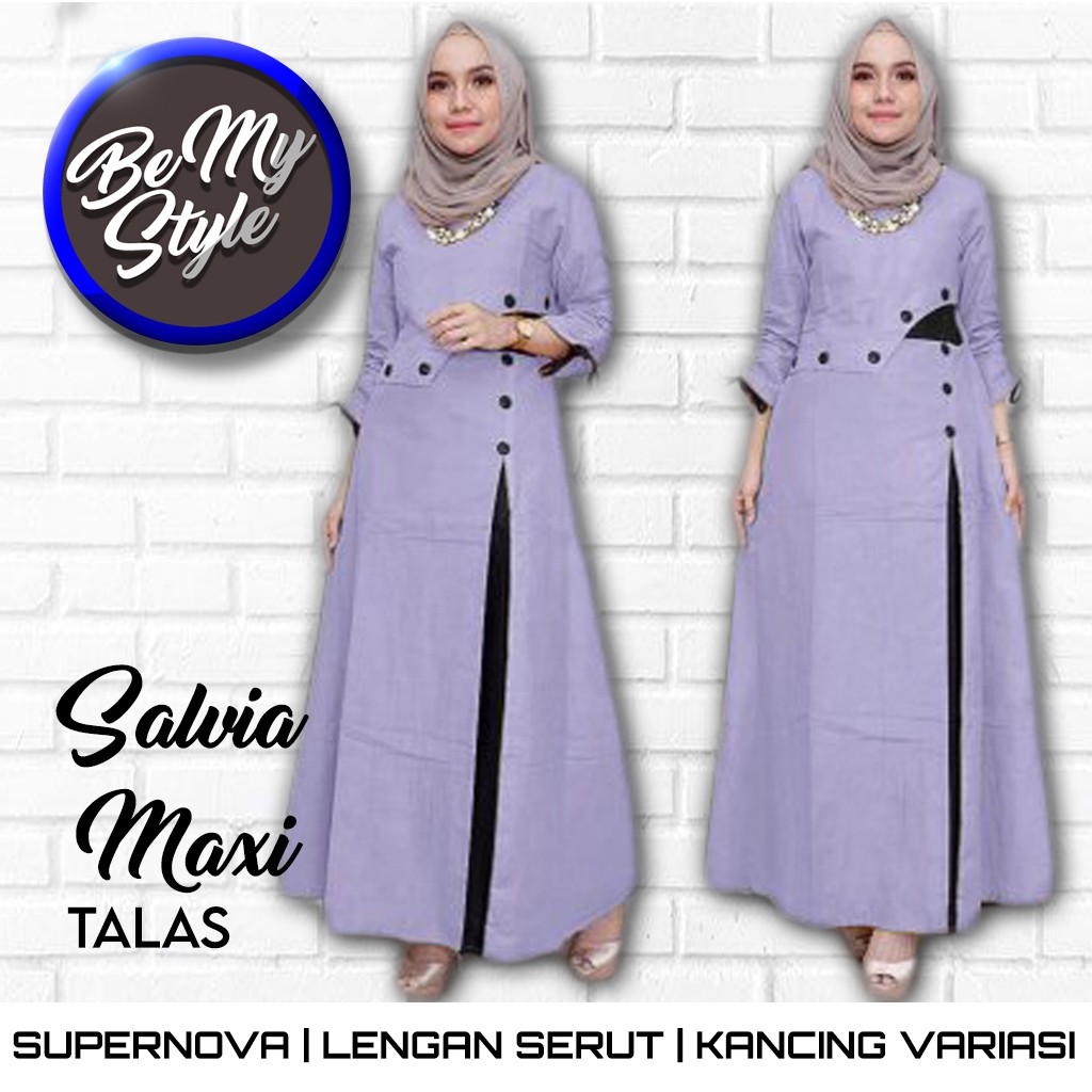 BMS | SALVIA MAXI | Baju Atasan Gamis Maxi Wanita Muslim Fashion Modern Model Terbaru.
