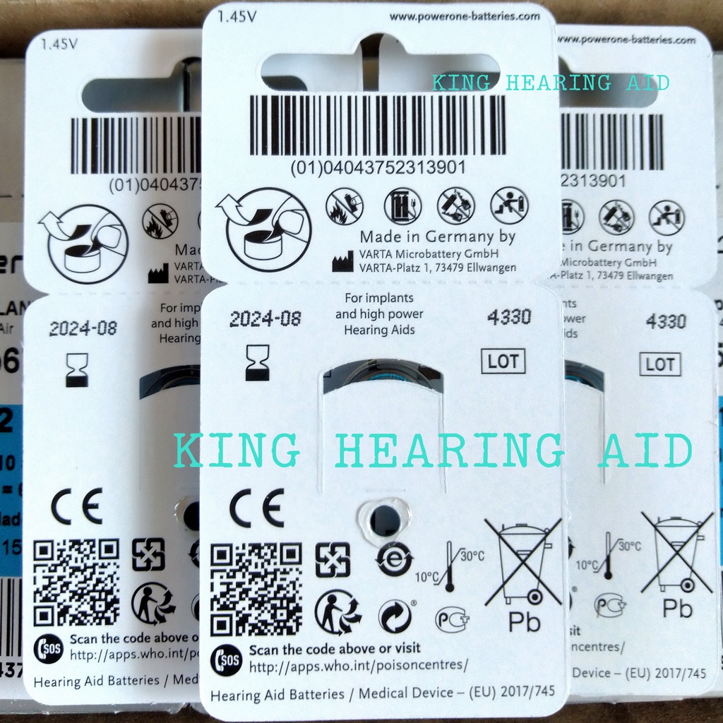 Baterai Alat Bantu Dengar IMPLANT PLUS POWER ONE  p675 made in germany for implants and high power Hearing Aid batteries size 675 baterai alat bantu dengar implant batteries as ideal for use in cochlear implants Batre Alat Pendengar powerone