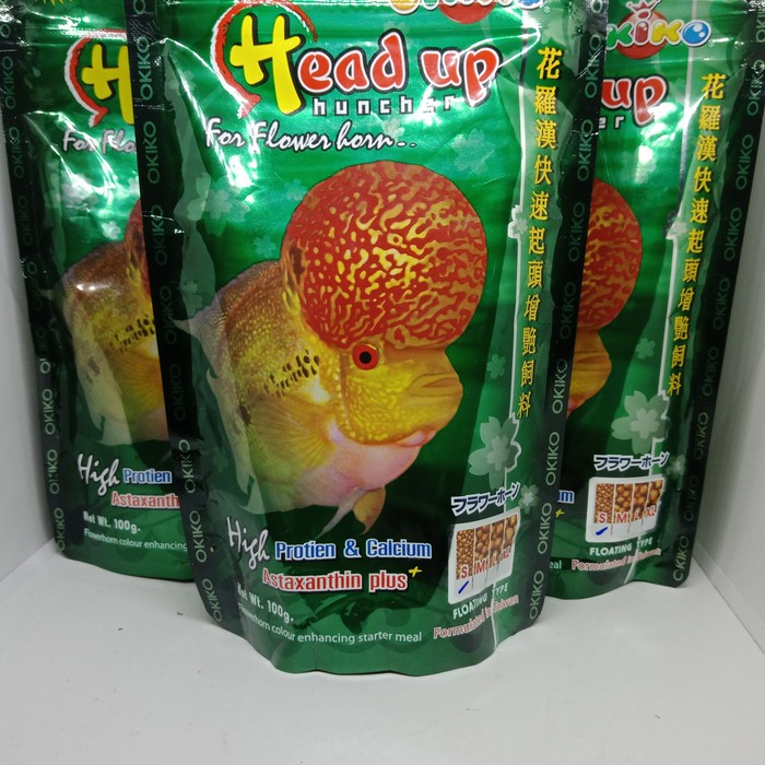 Pelet Okiko Head up Huncher pelet ikan louhan / Pelet lohan size S hijau