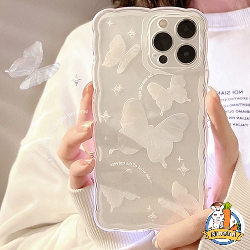 Butterfly Soft Case TPU Motif Kupu-Kupu Putih Untuk iPhone 13 12 11 Pro Max X XR Xs Max 7 8 Plus SE 2020