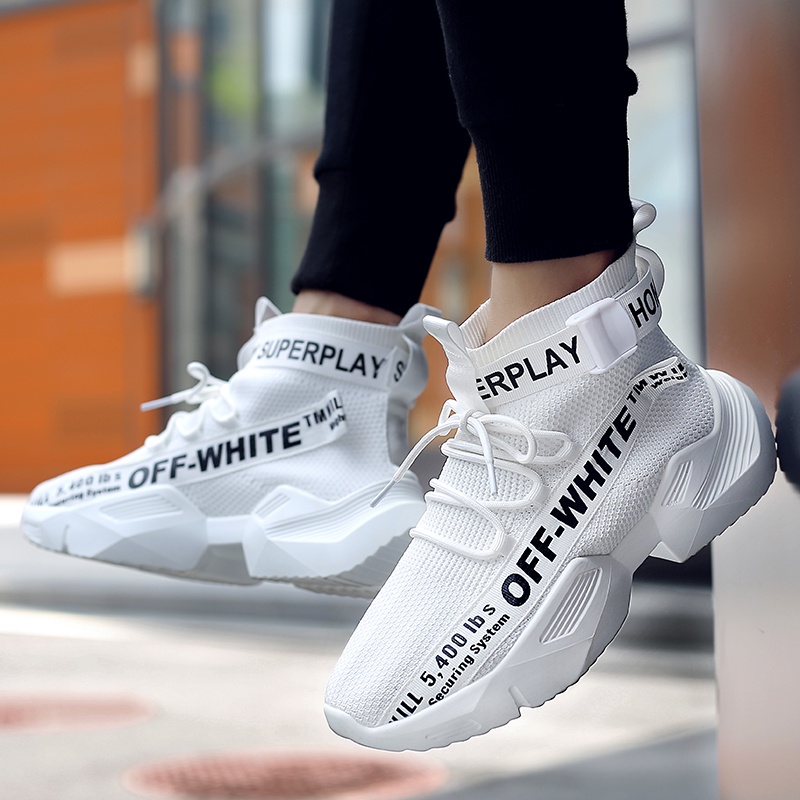 COD Fashion Olahraga Sepatu Pria Running Sneakers High Cut Kets Sport Off White Ringan Boots Sepatu Keren 116