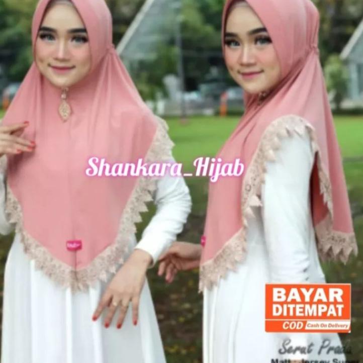 ♢ Hijab / Jilbab / Kerudung / Bergo / Khimar Instan Jersey Prada/ Renda Serut Model Bergo Terbaru ,T