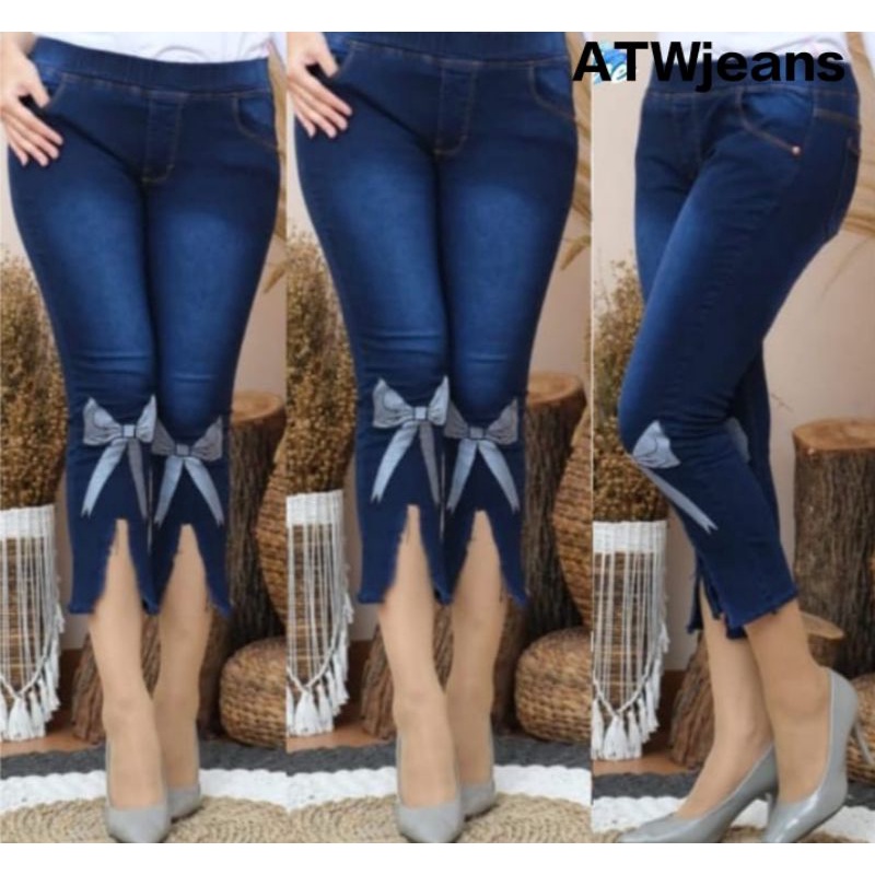 JEANS CALISTA 7/9/JEANS PINGGANG KARET COD/JEANS BORDIR PITA