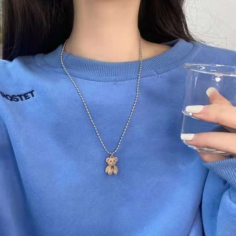 AY(CN) Kalung Rantai Choker Dengan Liontin Beruang Warna Silver Untuk Wanita