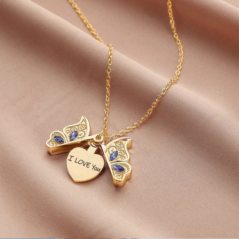 Kalung Liontin Butterfly I Love You Lapis Emas 18K Untuk Wanita