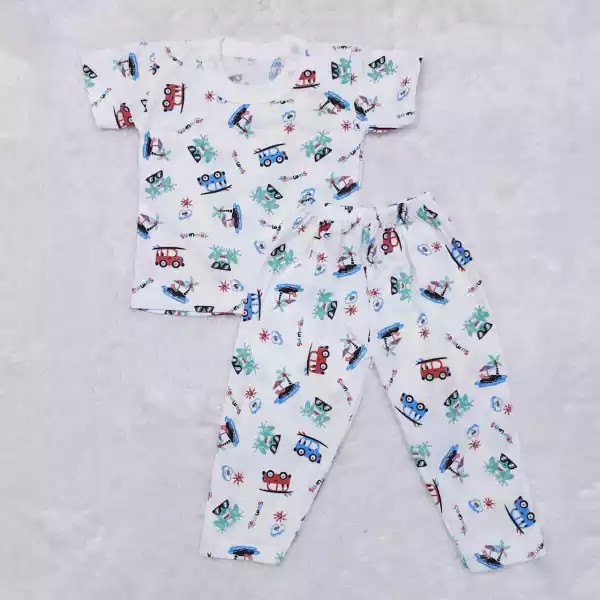 Piyama Bayi / Piyama Panjang Putih Mobil / Setelan Anak Katun / Baby Alicia