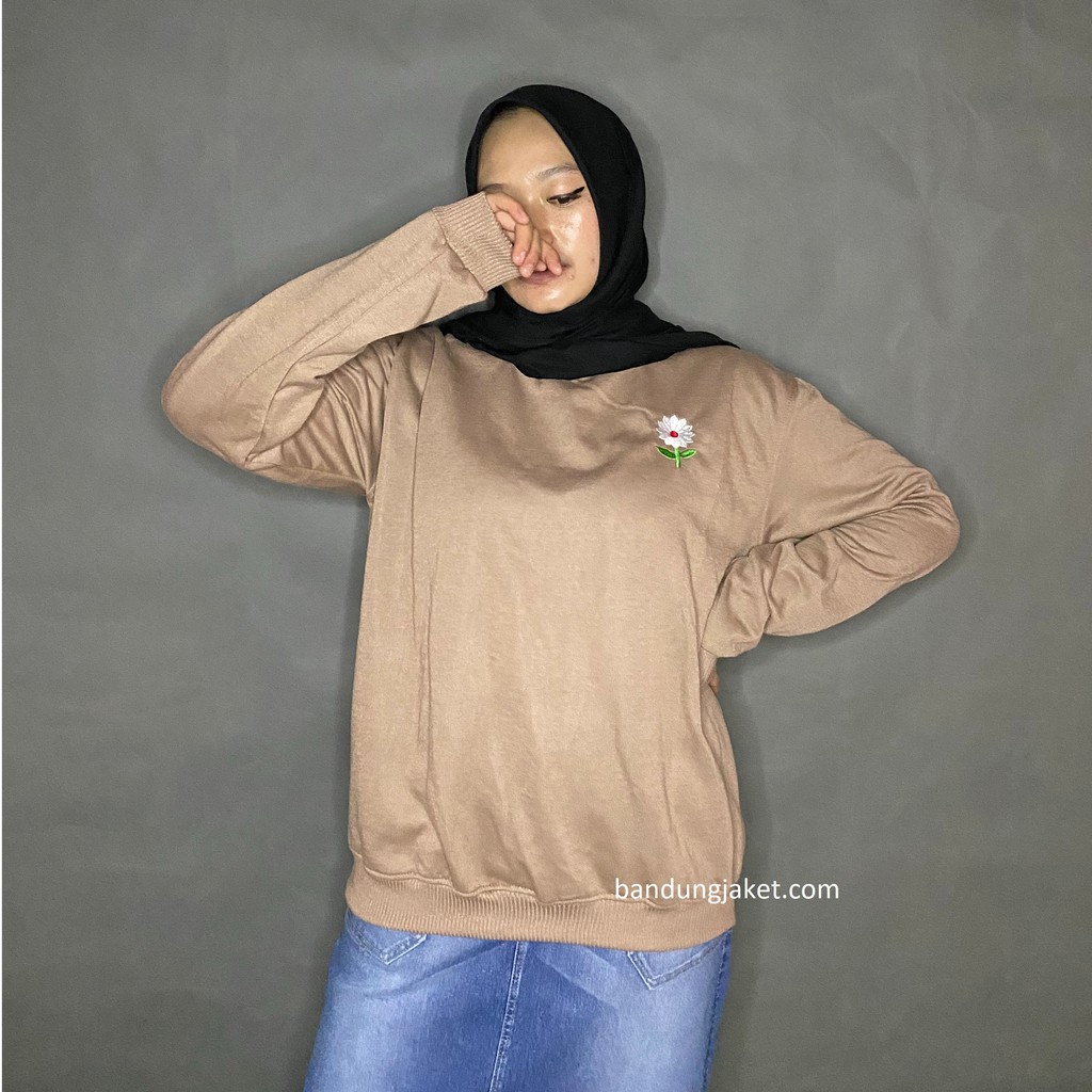 Daisy Flower Sweater Bordir // Sweater Crawneck Wanita Trendy Size M-XL