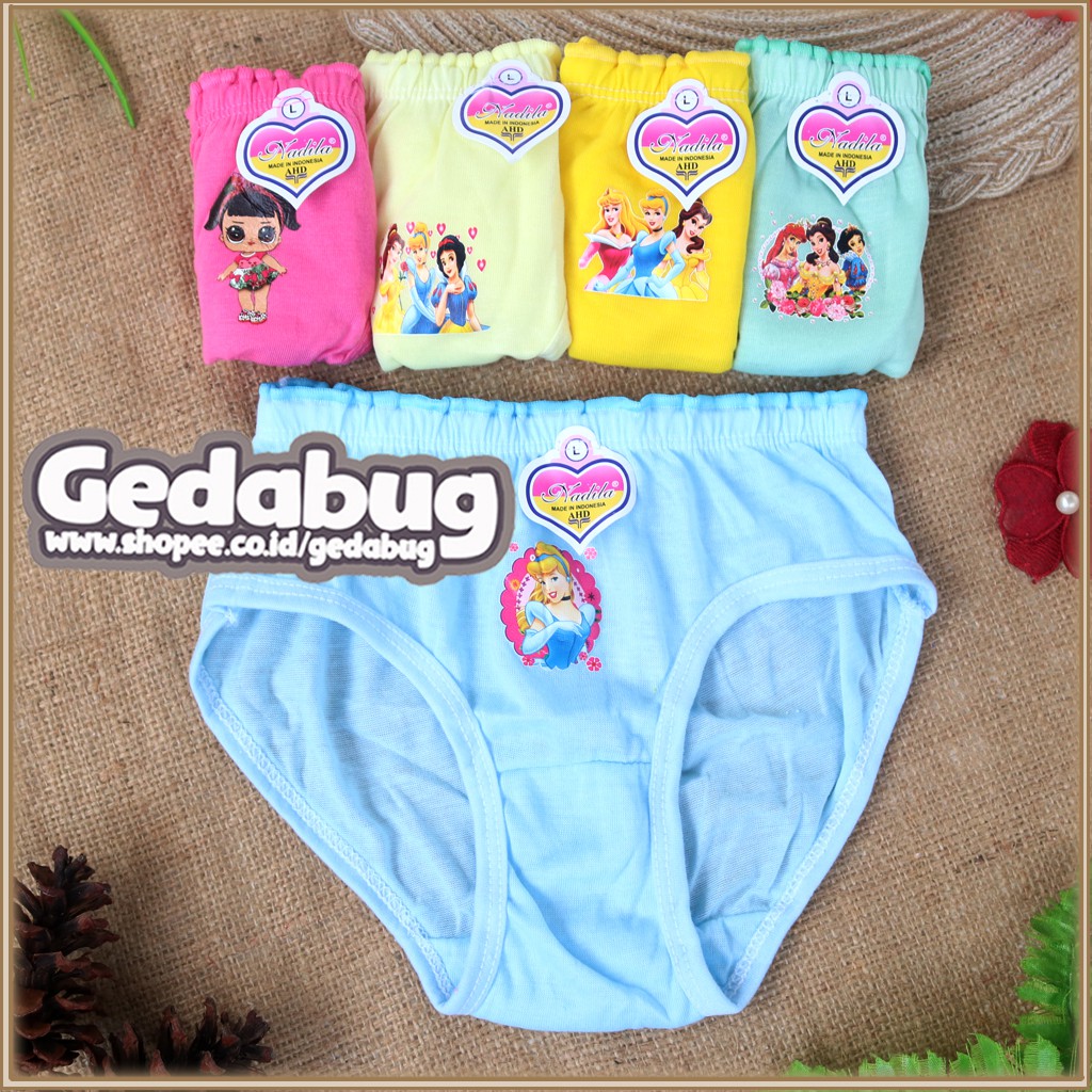 3pcs - Celana Dalam Anak Perempuan NADILA Bermotif 1 s/d 8 Tahun / CD Anak Bergambar