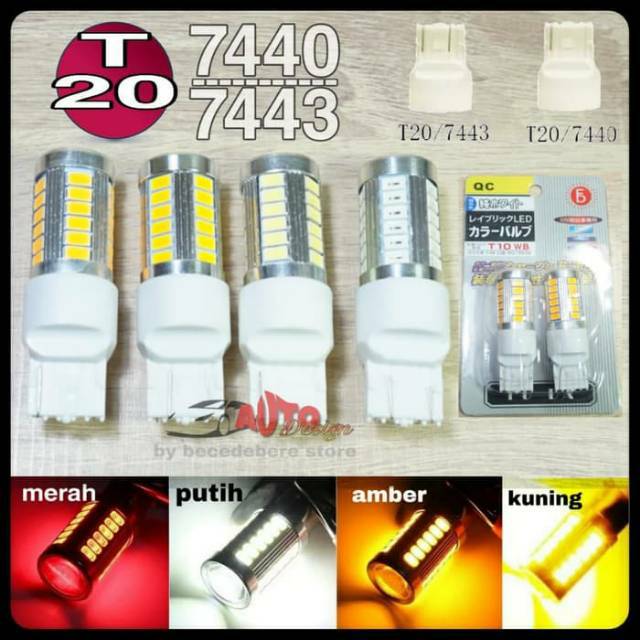 [1 PCS] LAMPU LED T20 7440 7743 33SMD Lampu Mundur Sign Rem Mundur - Best Quality