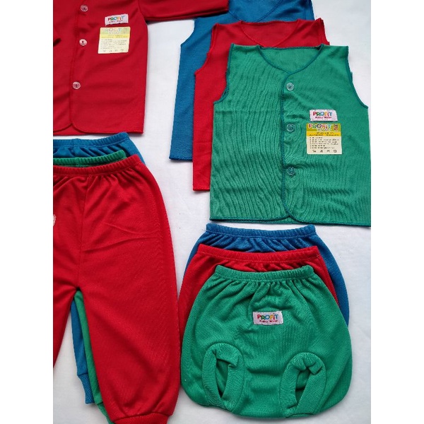 Paket Baju Celana Bayi Baru Lahir(18 pcs/9 Stel)Paket Newborn Polos Warna Rainbow Hijau Merah Biru