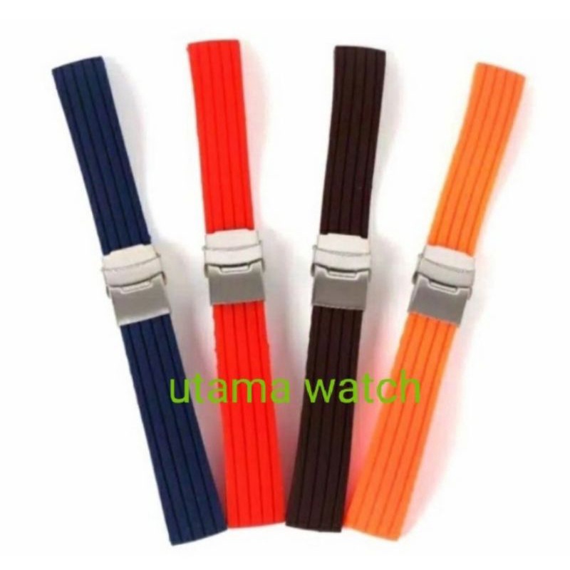 Terlaris Tali/Strap Jam Tangan Karet Silikon Universal 20mm 22mm dan 24mm free pen Strap Tali Jam Tangan Rubber Salur