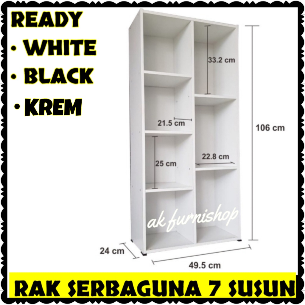 RAK BUKU 7 SUSUN KAYU / RAK SERBAGUNA MINIMALIS / LEMARI BUKU / LEMARI PAJANGAN