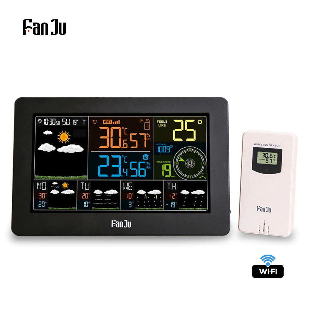 Fanju Fjw4 Wifi Weather Station Wall Digital Alarm Clock Thermometer Hygrometer Future Weather Shopee Indonesia