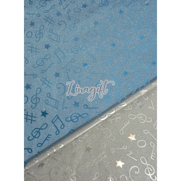 ( 3 Lembar ) PLASTIC METALLIC GLITTER MUSIC - PLASTIK KADO METALIK GLITER PASIR SHINY MENGKILAP NADA BLOK NOT TANGGA MUSIK PINK PURPLE EUSTHATIC VINTAGE CLASSIC
