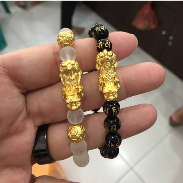 Fengshui pixiu 3D naga gold natural black jade EMAS HONGKONG lapis emas 18K