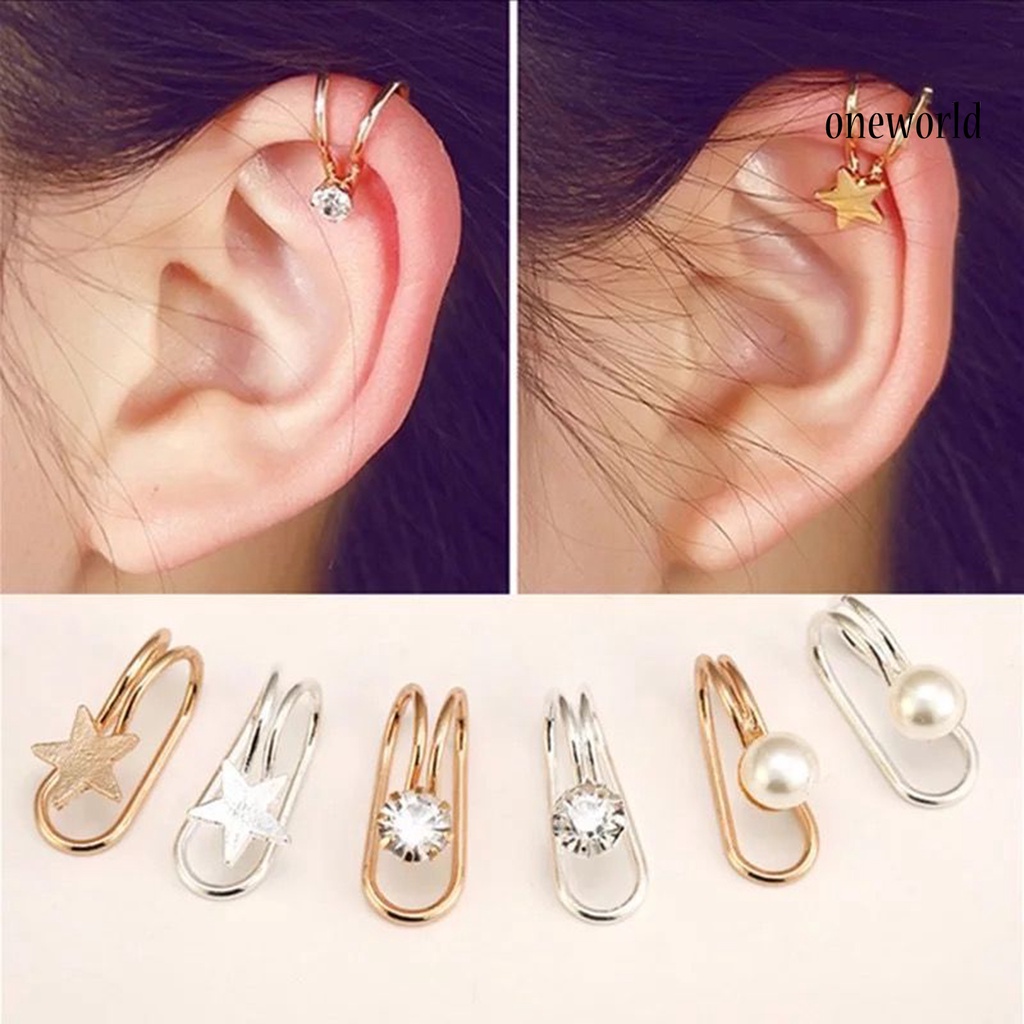 OW# 2Pcs Ear Cuffs U Shape Elegant Women Five-pointed Star Earrings for Dating