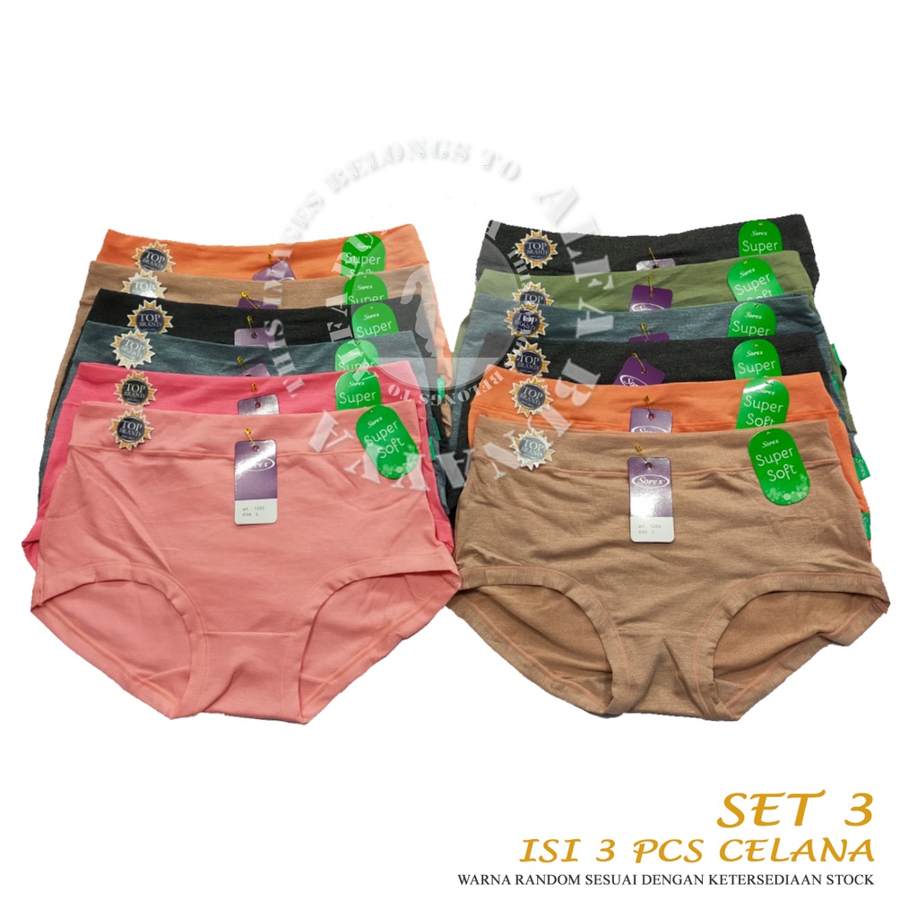 3 Pcs Celana Dalam Wanita SOREX 1253 - MIDI Cutting - Super Soft CD Underwear - Pakaian Dalam Wanita Katun Cotton