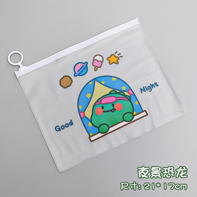 OVERFLOWS.ID ZIPPER POUCH CACTUS UNICORN TEMPAT PENSIL TRANSPARANT FLAT POUCH IMPORT KAKTUS-Dino Good Night