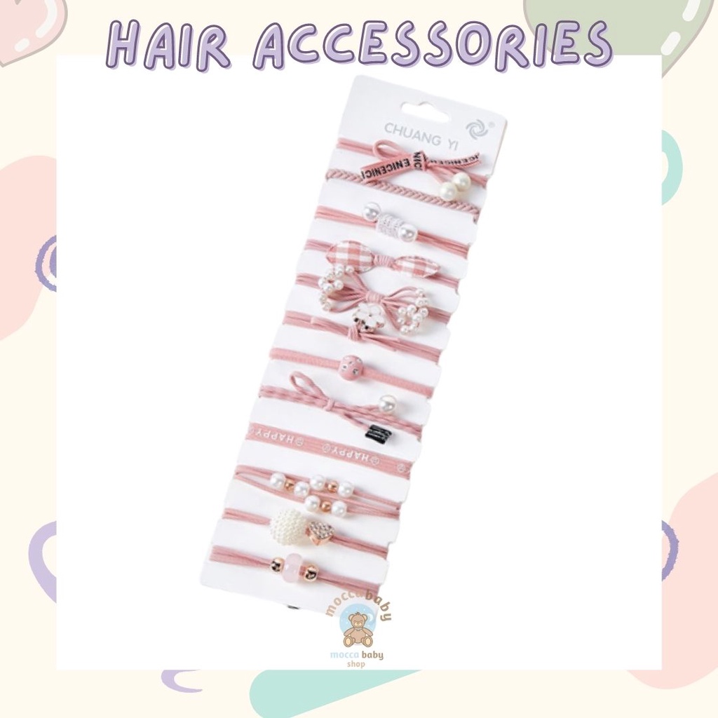 MBSS - IKAT RAMBUT MOTEK Ikat Rambut Anak Korea 1 set Isi 12 Pcs NO BOX Bahan Karet Aksesoris Rambut Wanita Murah