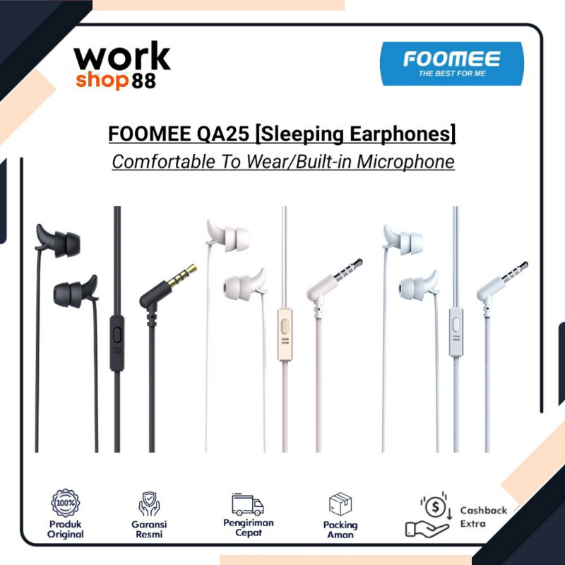 Baru FOOMEE QA25 IN-EAR Sleep Wired Headset - New Original Garansi Resmi - Full Bass Built-in Microp