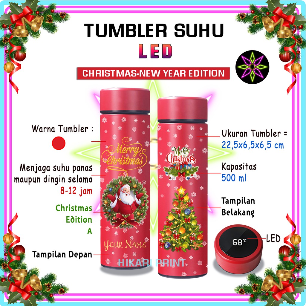 Hikari Print TUMBLER MERRY CHRISTMAS BOTOL MINUM MERRYCHRISTMAS TUMBLR HAMPERS MERRY CHRISTMAS HADIAH UNIK KADO NATAL SANTA CLAUS BOTOLMINUM ANAK TERMOS HAPPY NEW YEAR EDITION TUMBLER LED PRINT UV TUMBLER STAINLESS STEEL TAHUN BARU 500ML BOTOL MINUM XMAS-1